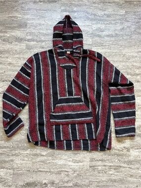EARTHBOUND Striped Crewneck Hoodie in Burgundy and Black